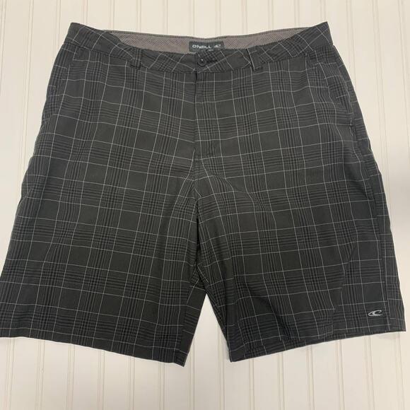 O'Neill Gray Plaid Flat Front Shorts Sz 40 - Picture 1 of 4